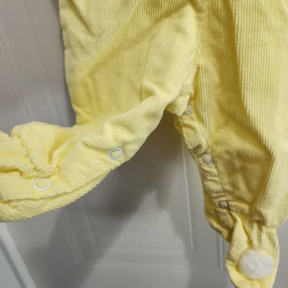 Vintage Betti Tirell Sleeveless Overalls Footie Pom Poms Yellow Corduroy Size 3M